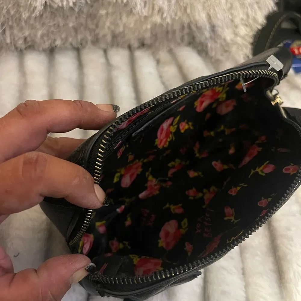 Betsey johnson small organizer makeup bag/pouch/case black white dog puppy face